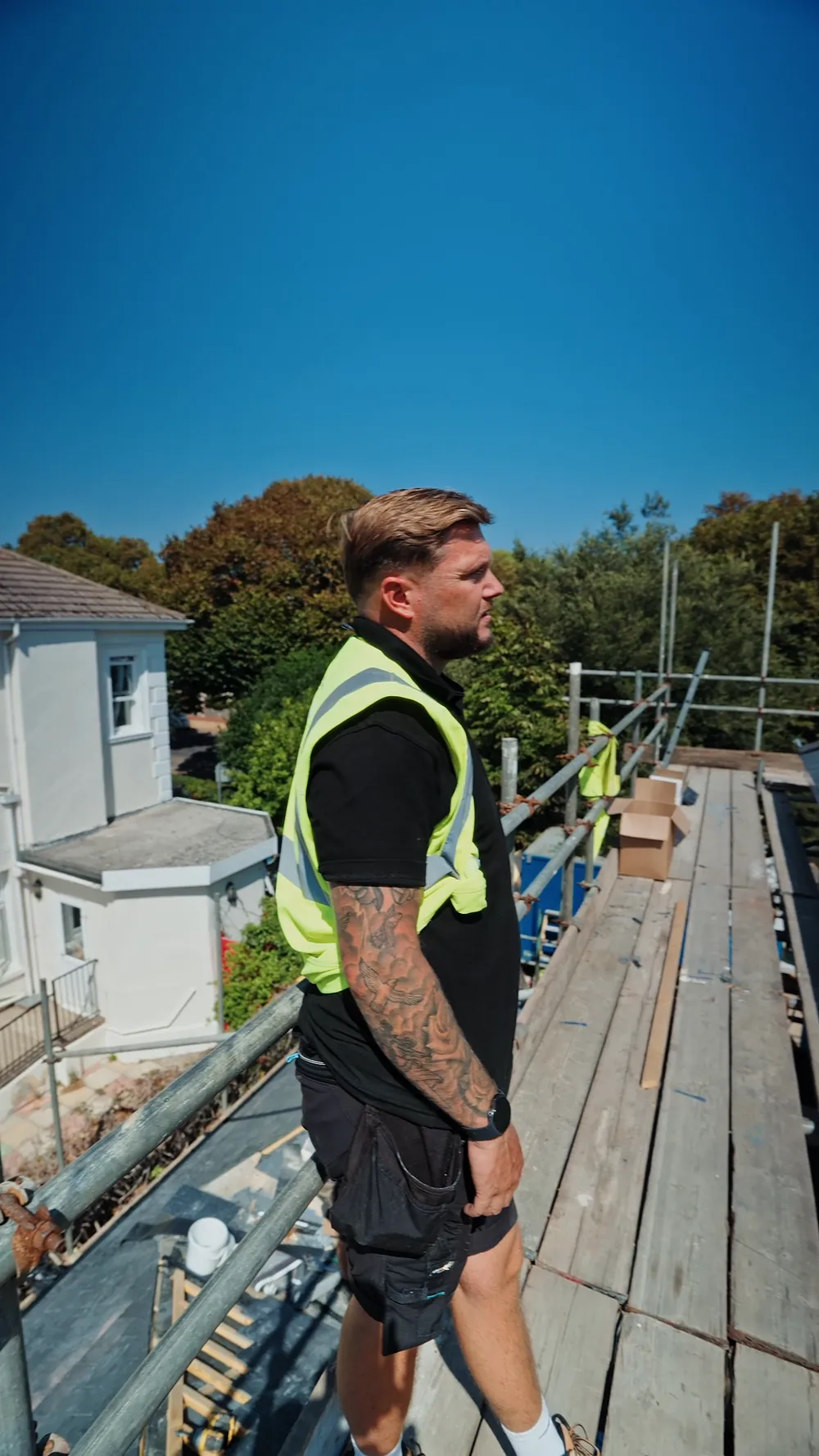 Rob on the scaffold at the Seadown School extension